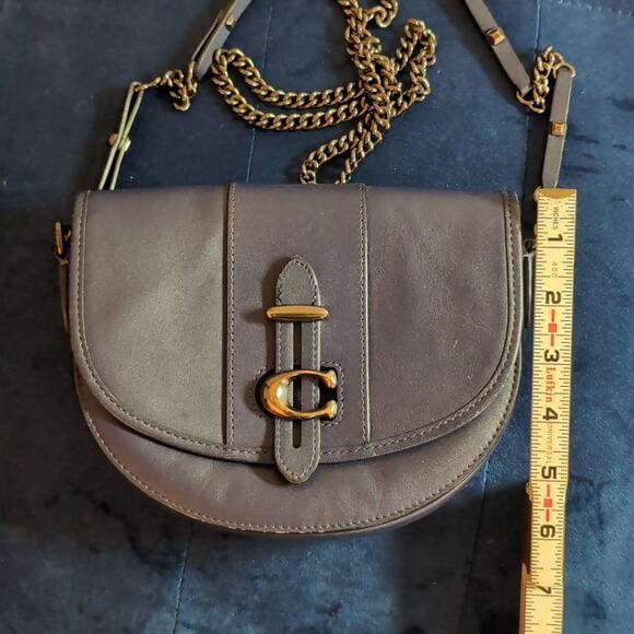 Navy Coach 1941 Glovetanned Leather Shoulder Crossbody Saddle Bag - Picture 10 of 10